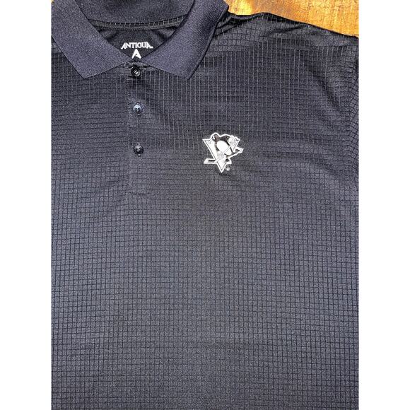 Mens Antigua Pittsburgh Penguins Black Short Sleeve NHL Hockey Polo Shirt XL - Picture 2 of 7